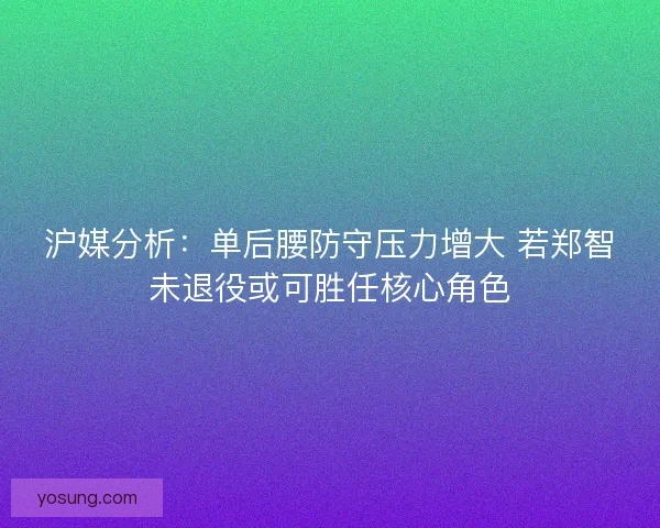 沪媒分析：单后腰防守压力增大 若郑智未退役或可胜任核心角色